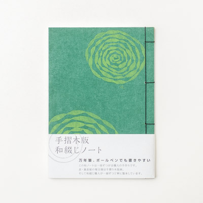 手摺木版 和綴じノート 青緑色